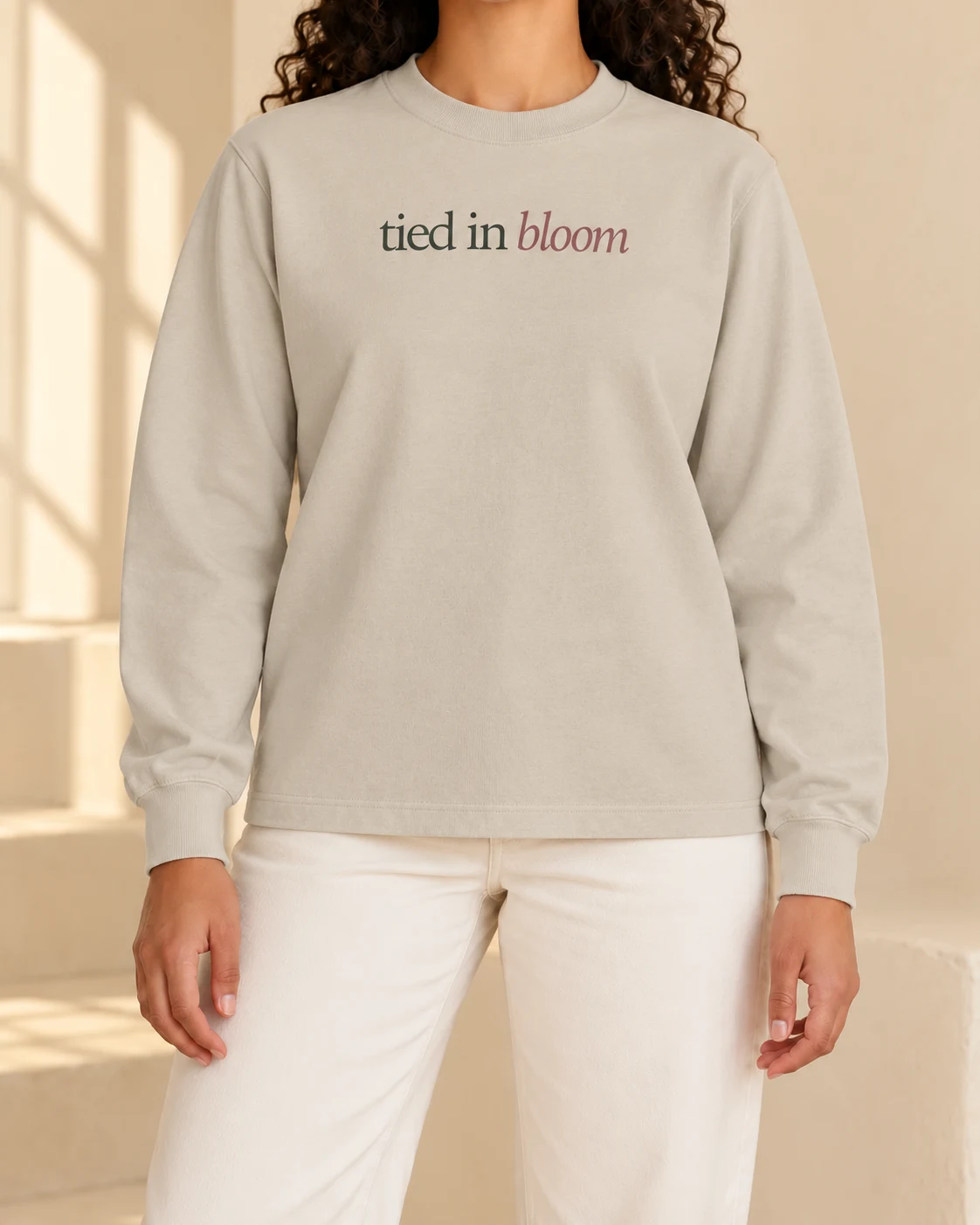 AI model preview of The Signature Mockneck in Light Apricot, cropped below the face.